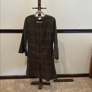 CAbi Navy and Tan Textured Dress